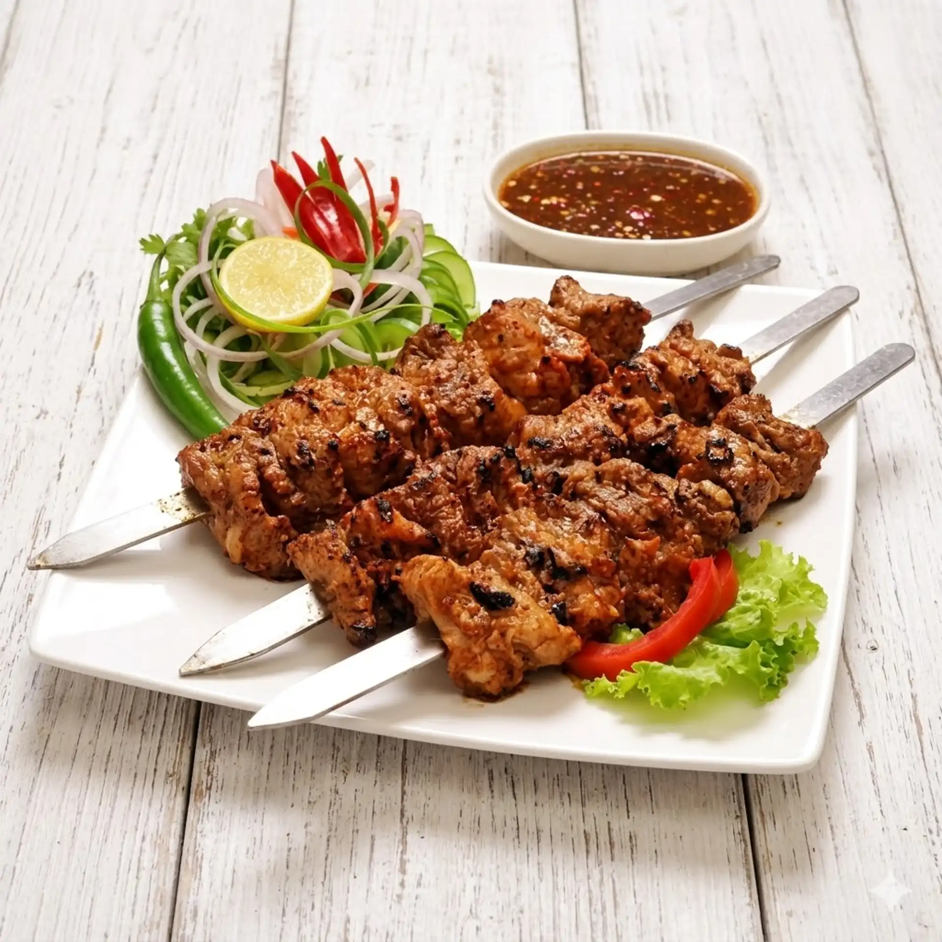 Chicken seekh kebab skewers grilled in the clay oven, served with salad and chutney at Dawat India Restaurant in Regina
