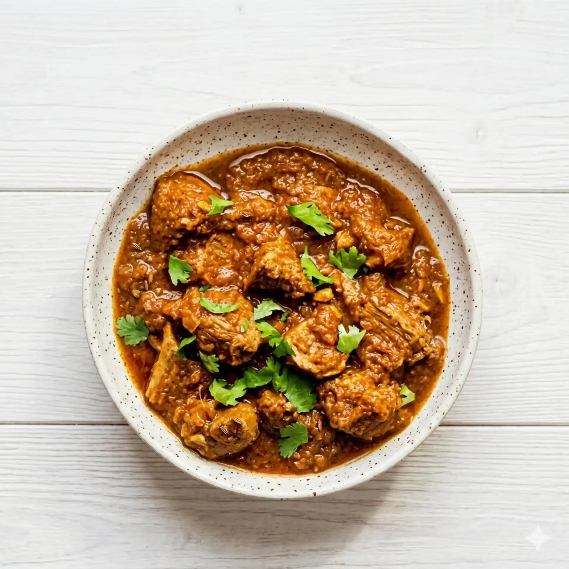 Chicken vindaloo in a fiery red curry at Dawat India Restaurant in Regina, SK