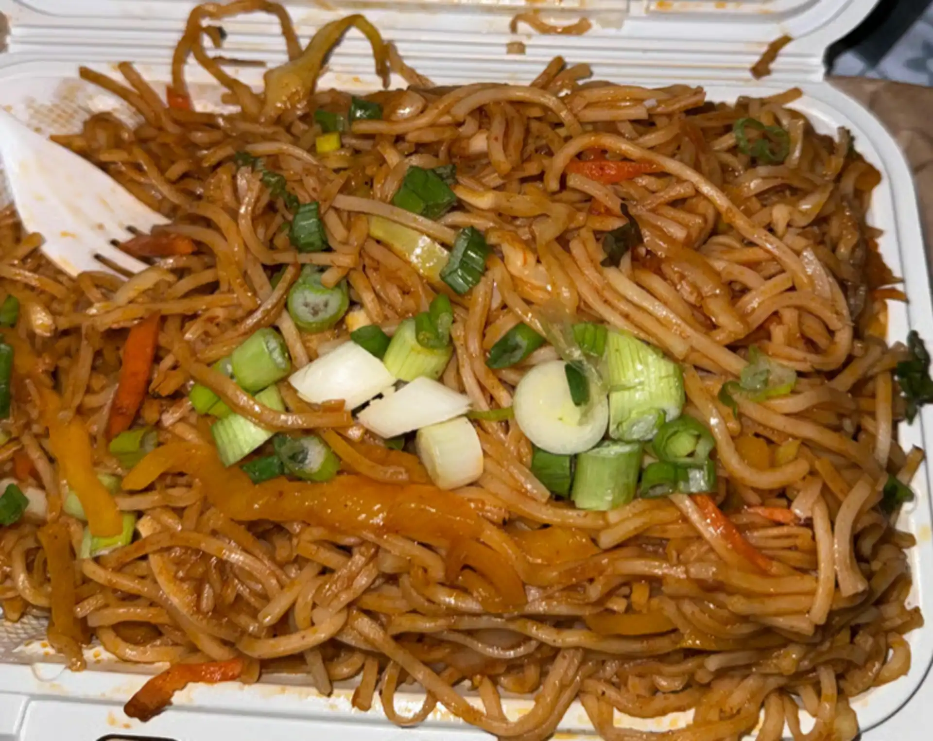 Vegetable noodles tossed hakka style with fresh vegetables at Dawat India Restaurant in Regina